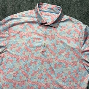 Johnnie-O Performance Polo Mens Large The Citrus Golf UPF 50 Seal Blue Peach